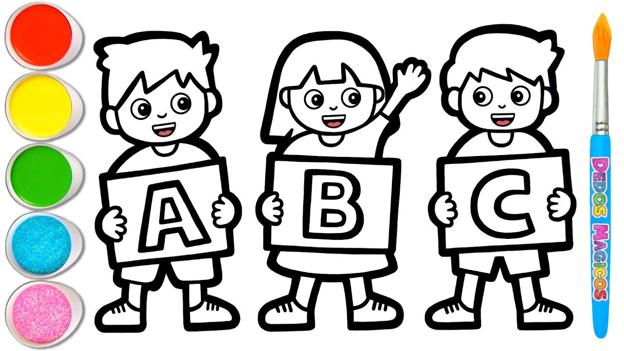 Dibujando y Coloreando a Tres Estudiantes Sosteniendo ABC 👦🔤👧 Aprende ABC #119