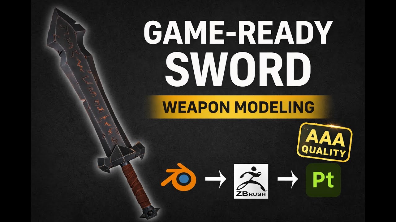 Game-Ready Sword Modeling Tutorial | Blender &rarr; ZBrush &rarr; Substance Painter (Full Workflow)#3d