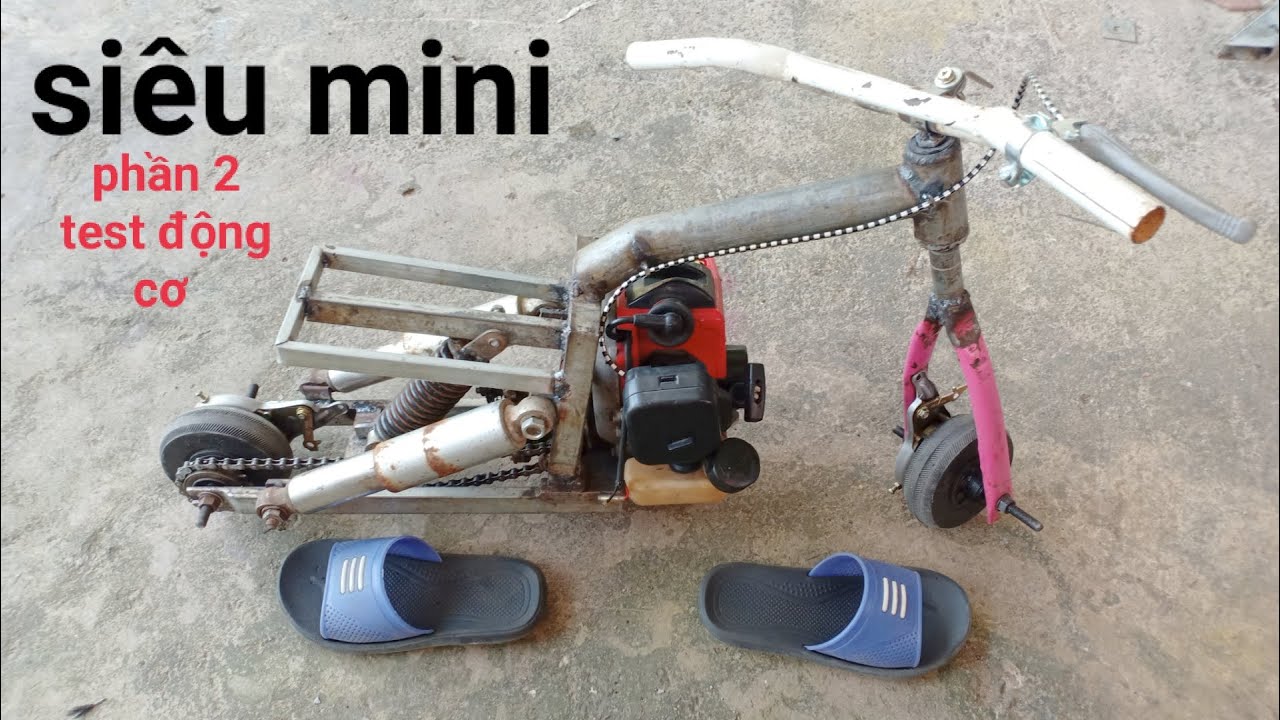 chế xe 2 bánh siêu mini từ máy cắt cỏ 26cc p2/make a super mini 2 wheeler from a 26cc lawn mower p2