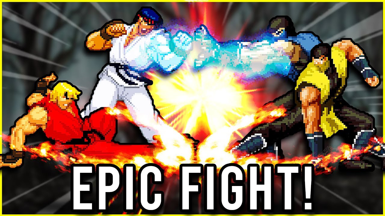 Blazing Blizzard🔴Burning Ken & Frost Ryu VS Scorpion & Sub-Zero (street fighter mortal kombat)