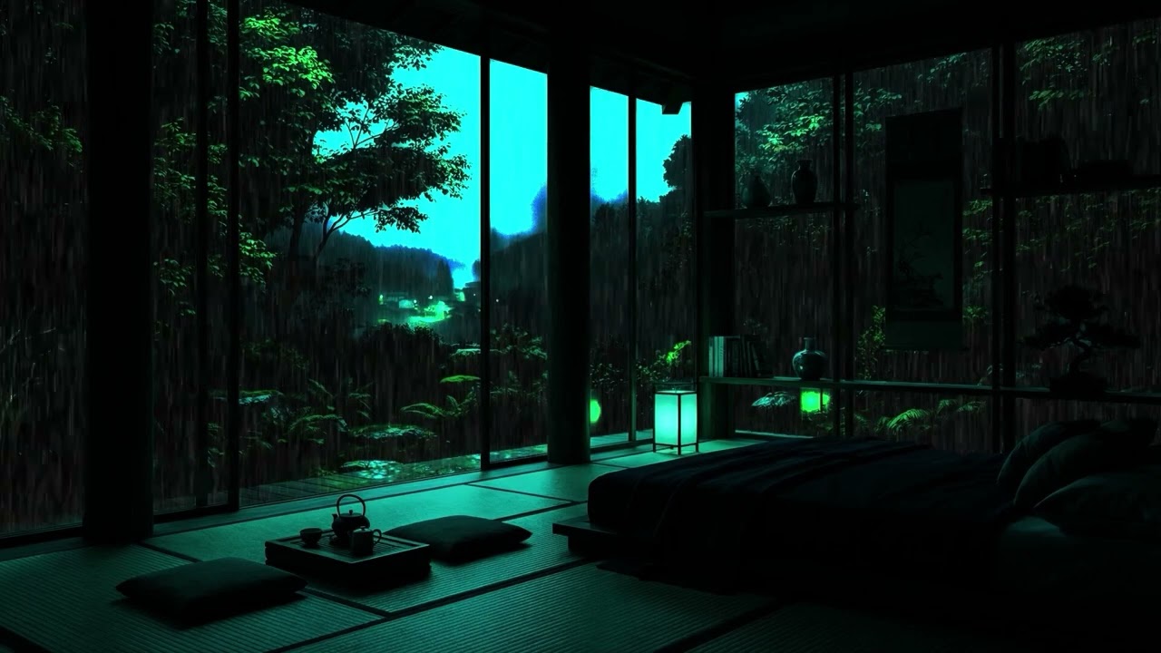 Rainy Night in a Japanese Cabin 🌧 (No Ads) | Cozy Bedroom Ambience for Deep Sleep