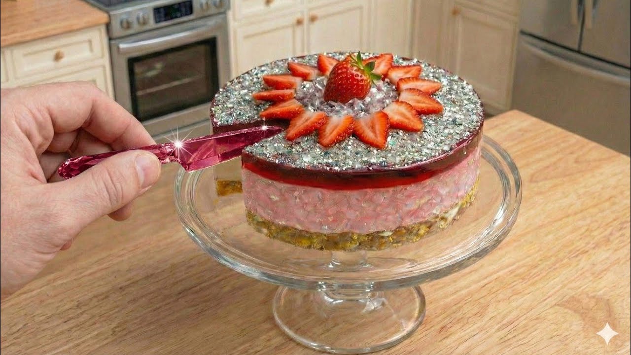 Mini Crystal Glass Strawberry Cake | baking & eating | relaxing ASMR