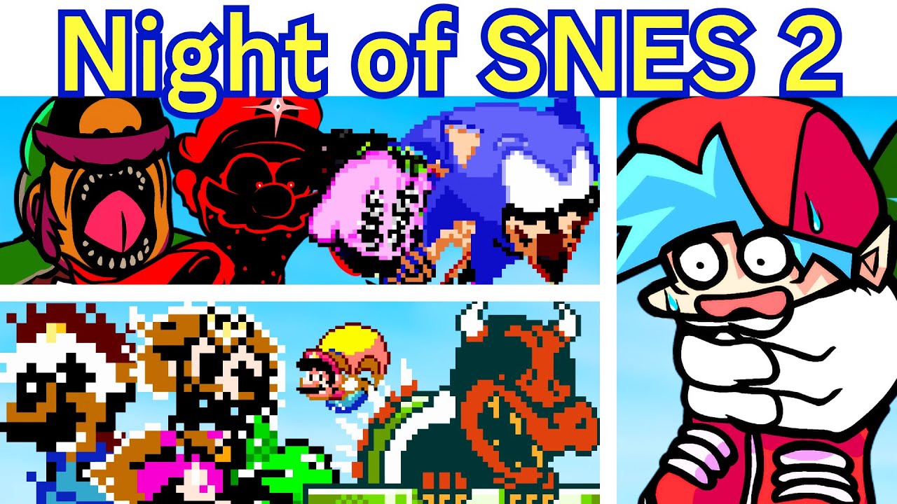FNF NIGHT OF SNES V2 + Endings (Nintendoesnt, Sonic.EXE, Pibby Darkness SWM Mario Mix)