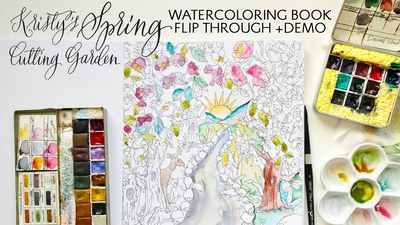 Kristy's Spring Cutting Garden WATERcoloring Book Flip Through and Demo