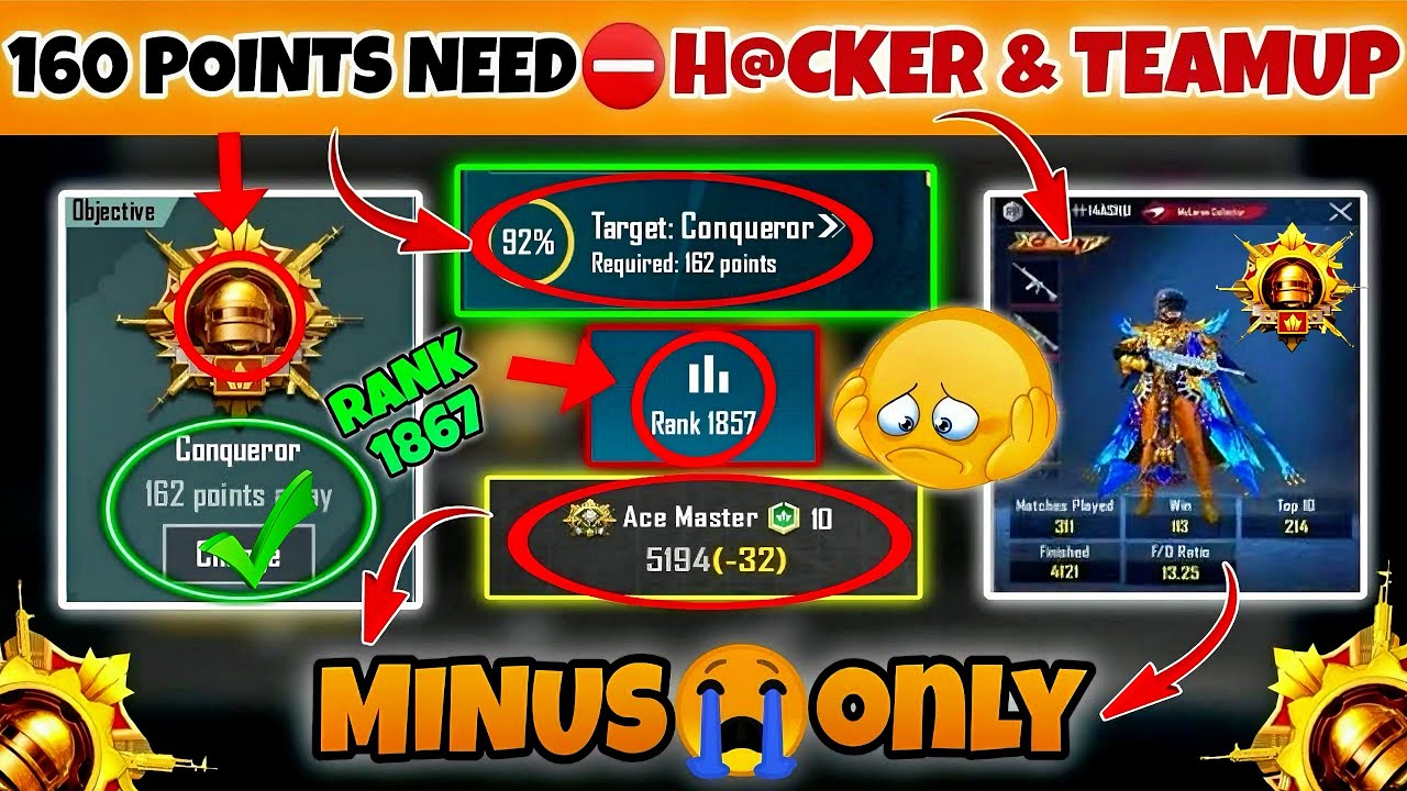 🇮🇳160 POINTS NEED⛔️H@CKER & TEAM UP MINUS हो रहा | SEASON END POINTS🎯SOLO CONQUEROR BEST TIPS✅PUBG