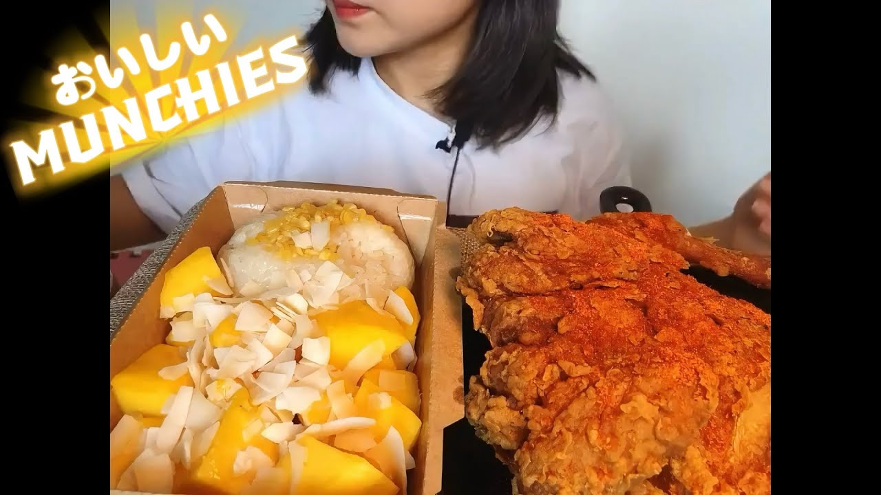 ASMR MUKBANG|Mango sticky rice + fried chicken