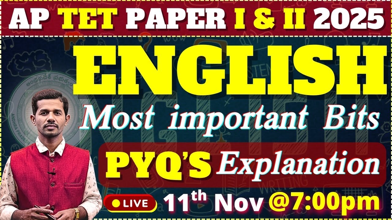 AP TET 2025 I & II_ENGLISH CONTENT_Most Important_PYQ'S | Don't Miss🔴LIVE @ 7pm