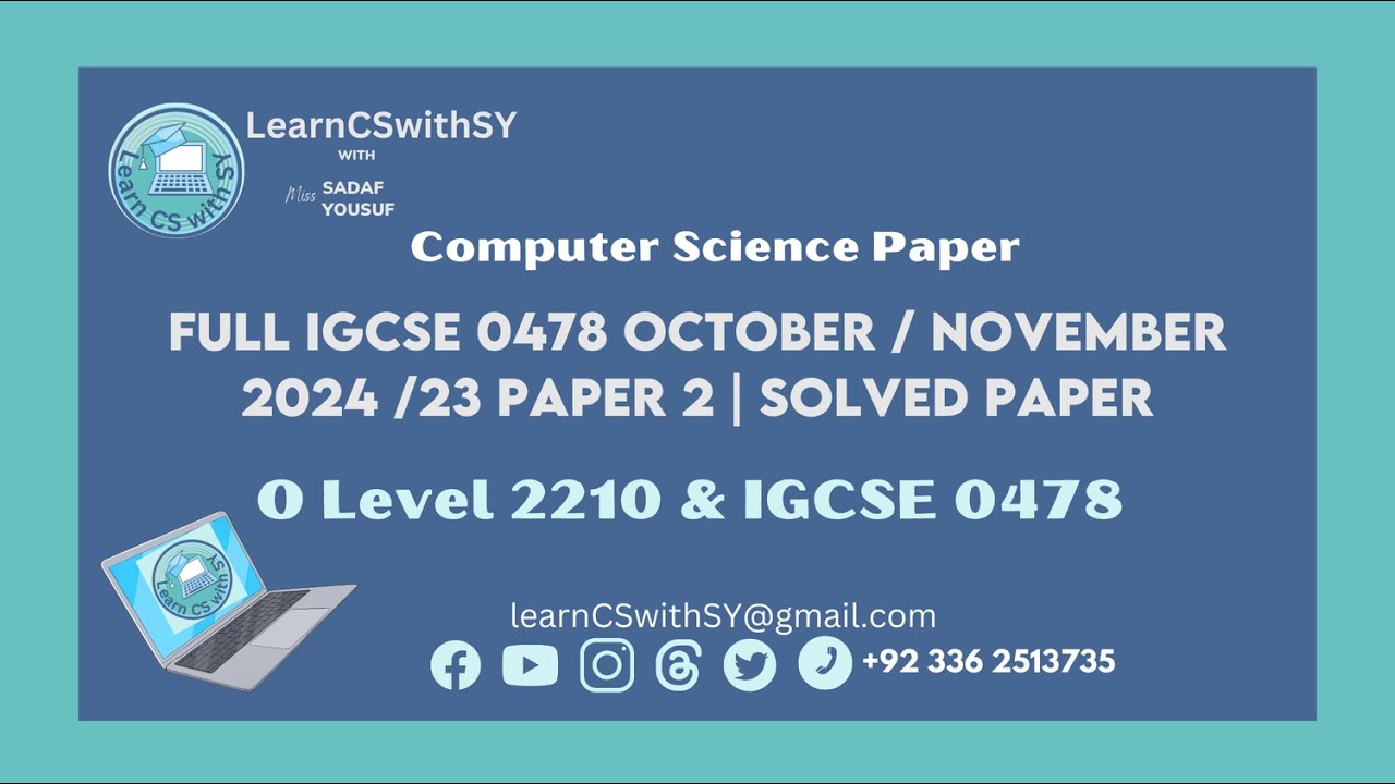 Full IGCSE Computer Science (0478) October / November 2024 /23 Paper 2 | Solved paper