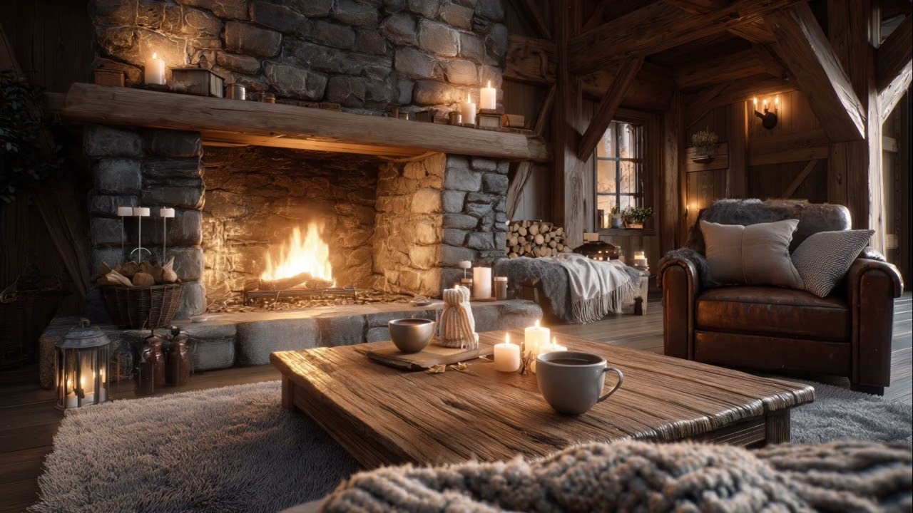 Wilderness Cabin Fireplace Ambience 🔥 Crackling Fire + Hot Cocoa Steam | 4K | ADHD Focus (6H)