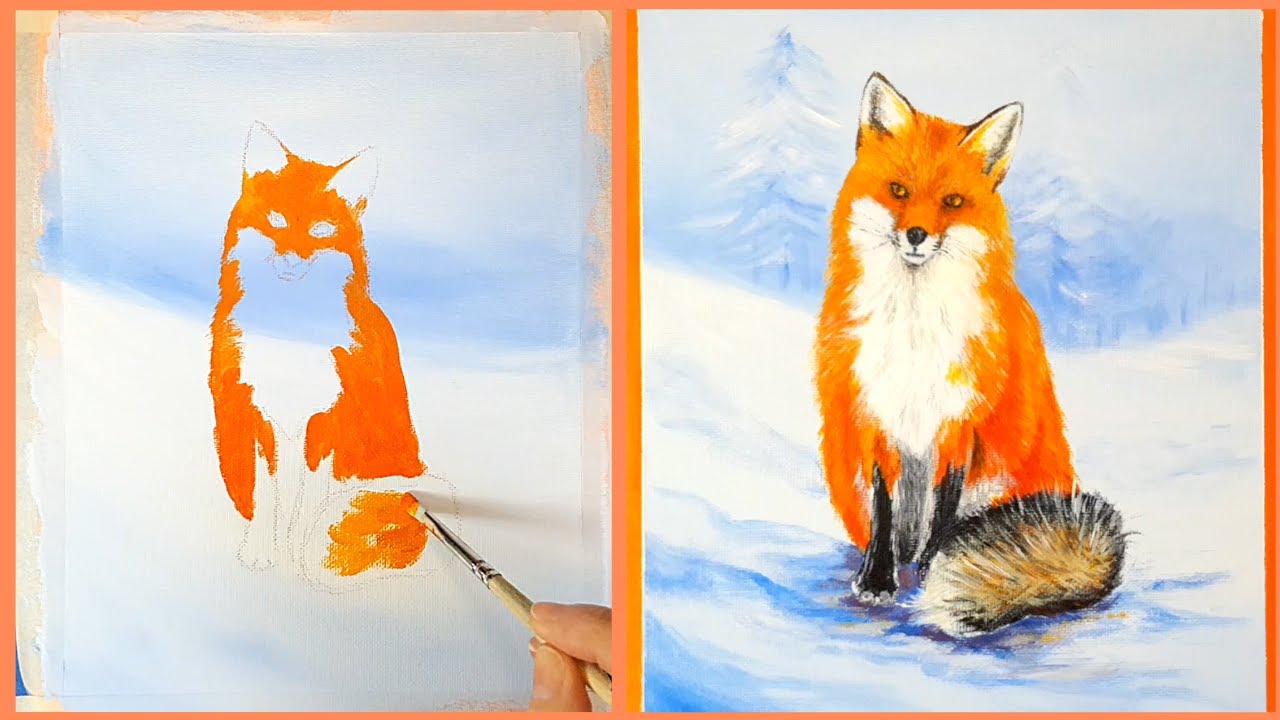Friendly Fox in Winter Wonderland🦊How to paint with acrylics for beginners🎨Relaxing painting video