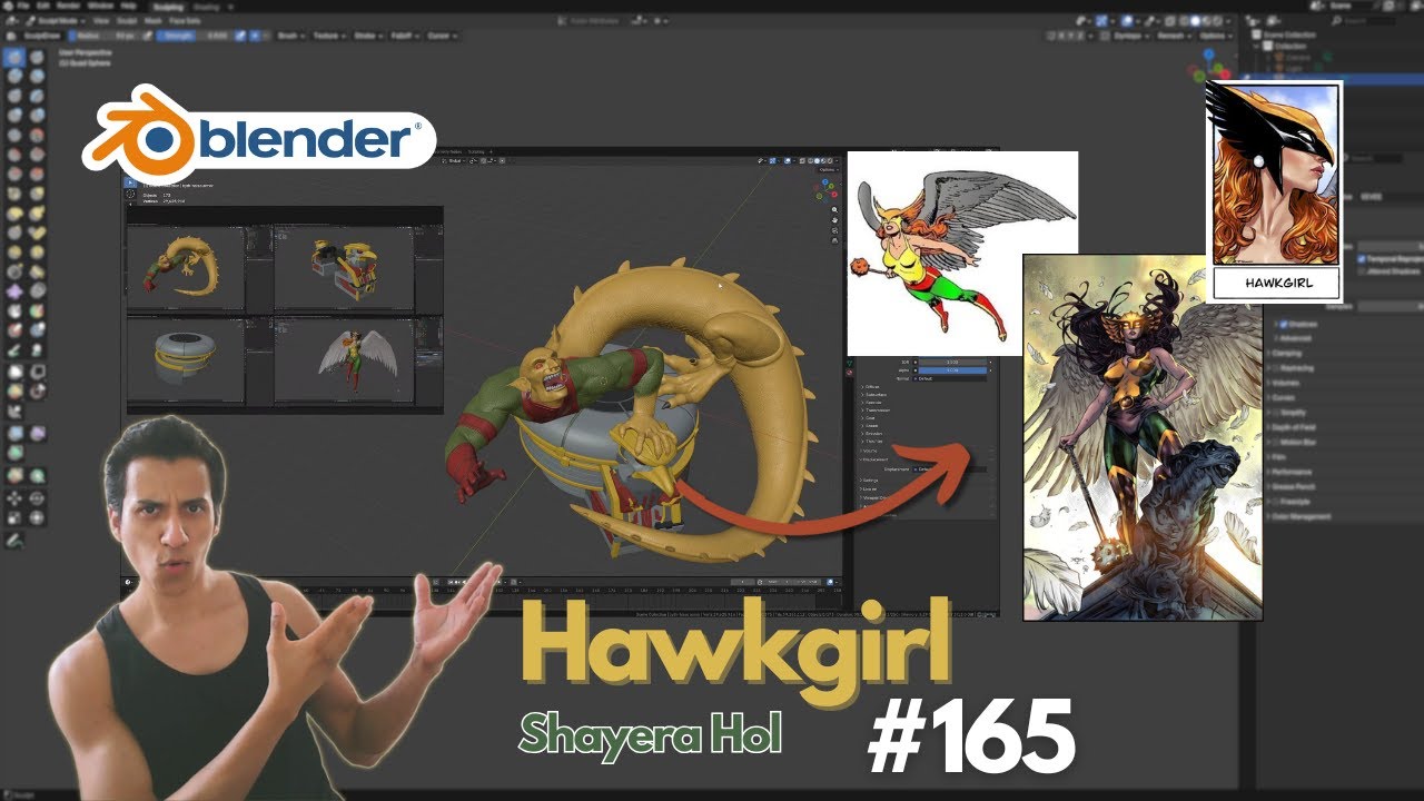 (Day 165) Blender Sculpting: Hawkgirl (DC Comics) - Preparing the final file!