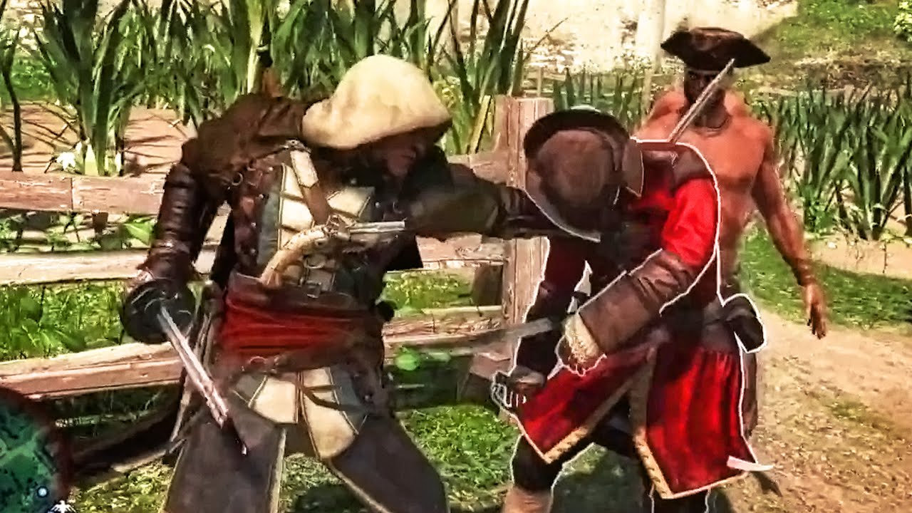 Assassin's Creed 4 Black Flag: Edward with Brown Cloak Epic Sword Combat vs Redcoats Kill Streak