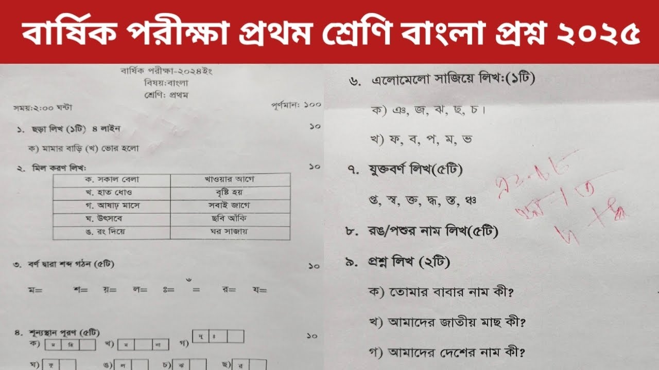 প্রথম/১ম শ্রেণি বাংলা প্রশ্ন ২০২৫|তৃতীয় প্রান্তিক/বার্ষিক পরীক্ষা|Class 1 Annual exam Bangla Prosno