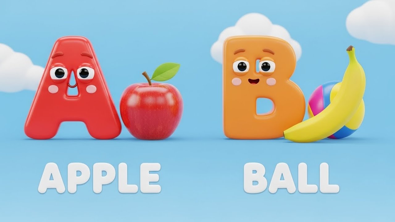 Изучите песенку про алфавит вместе с APPLE and BALL для вашего первого урока обучения - ABC, детс...