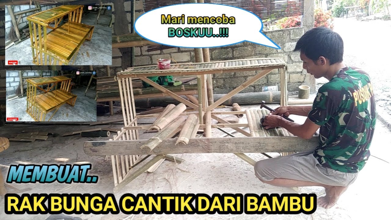 Tutorial cara membuat rak bunga dari bambu,how make a flower rack from bamboo