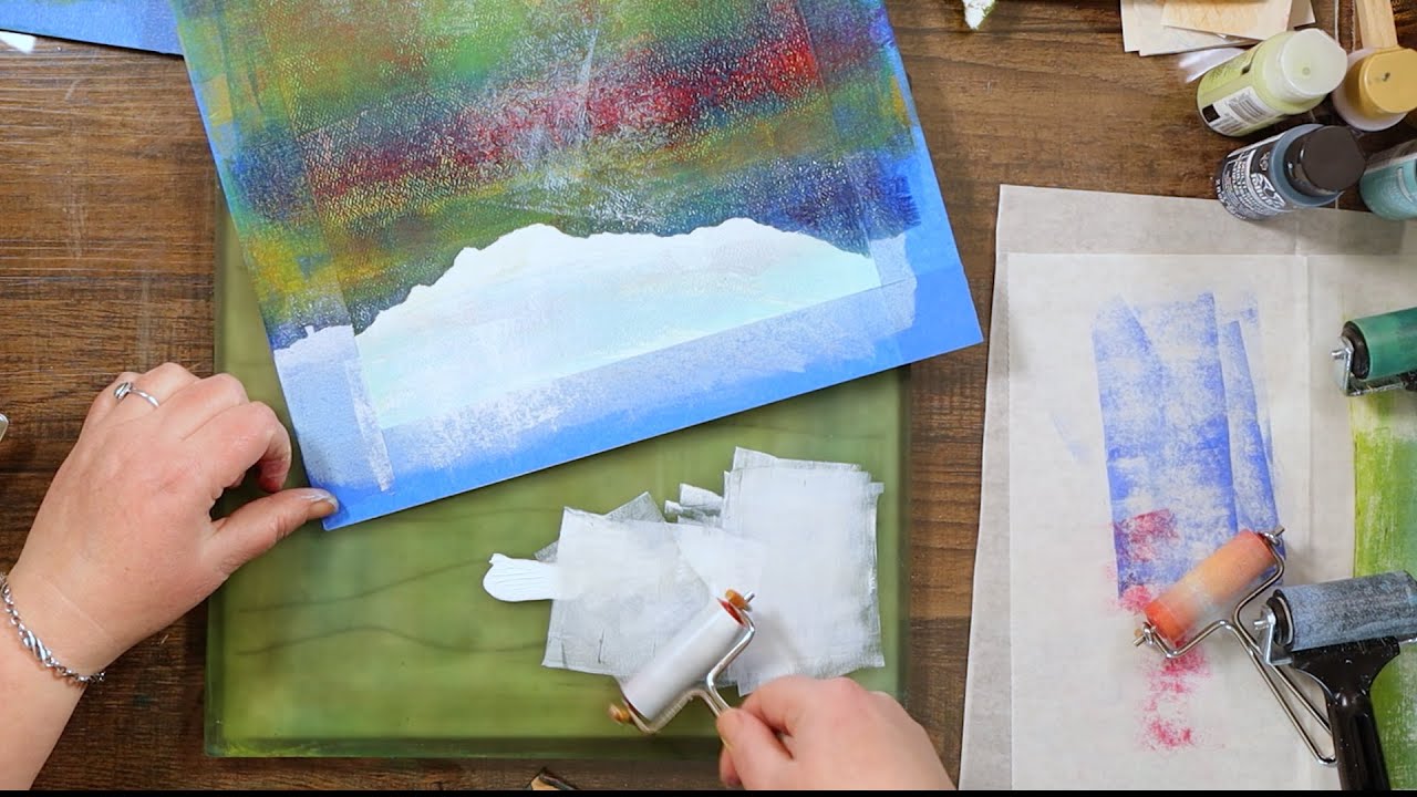 Beautiful monotype landscape on a gelli plate - time lapse video