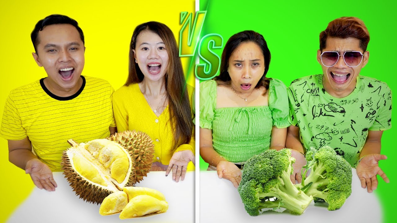 1 COLOR FOOD CHALLENGE!! YELLOW FOOD VS GREEN FOOD FOR 24 HOURS FEAT ALVIAND!!