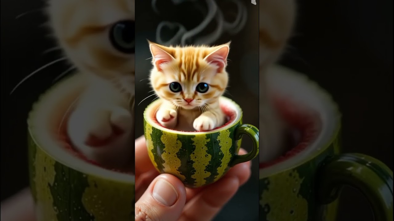 cute cat baby rises from tea cup #cat #animals #short