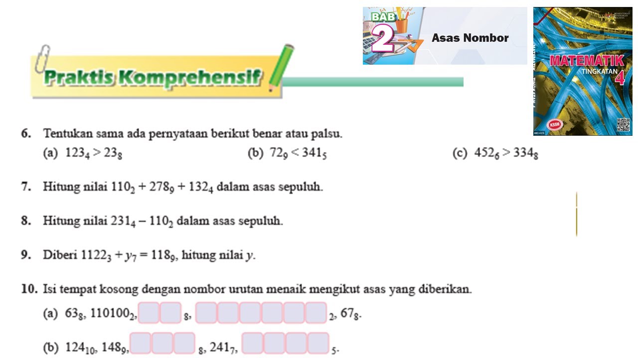 KSSM Matematik Tingkatan 4 Bab 2 praktis komprehensif no6- no10 Asas nombor buku teks form 4