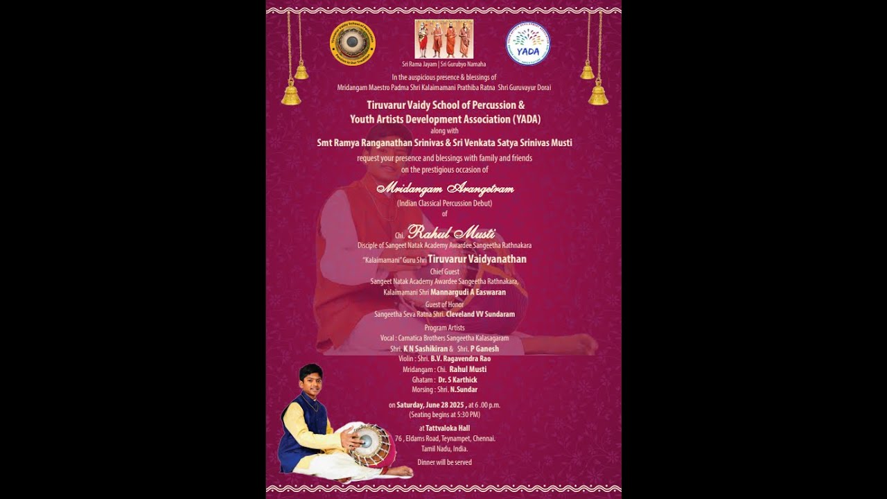 Rahul Musti - Mridangam Arangetram | Disciple of Tiruvarur Vaidyanathan
