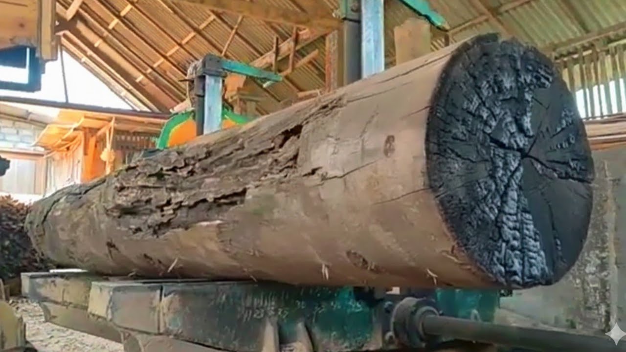 Finally, almost a century old wood is sawn at the sawmill.