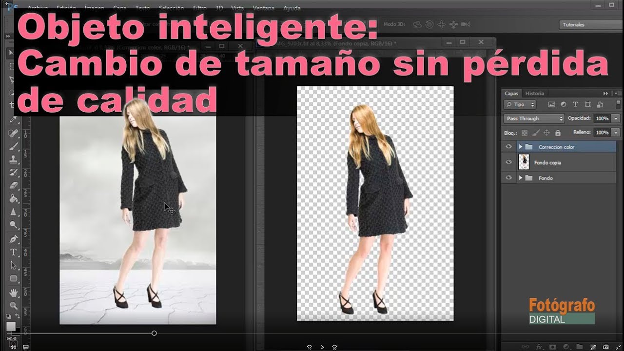 objeto inteligente, cambio tamaño sin pérdida de calidad en Photoshop. Agrandar y achicar imagen