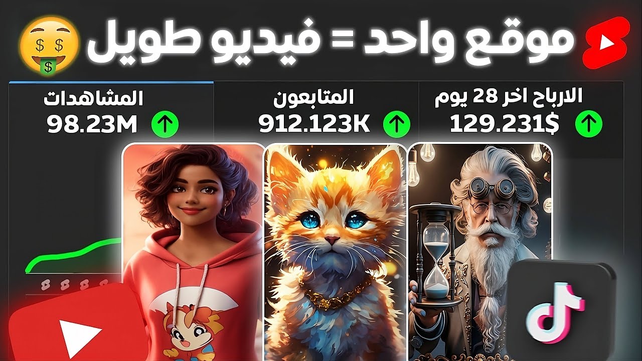 عمل فيديوهات طويله بالذكاء الاصطناعي بدون مونتاج بموقع واحد سهل 🔥 الربح من اليوتيوب و التيك توك 🤑
