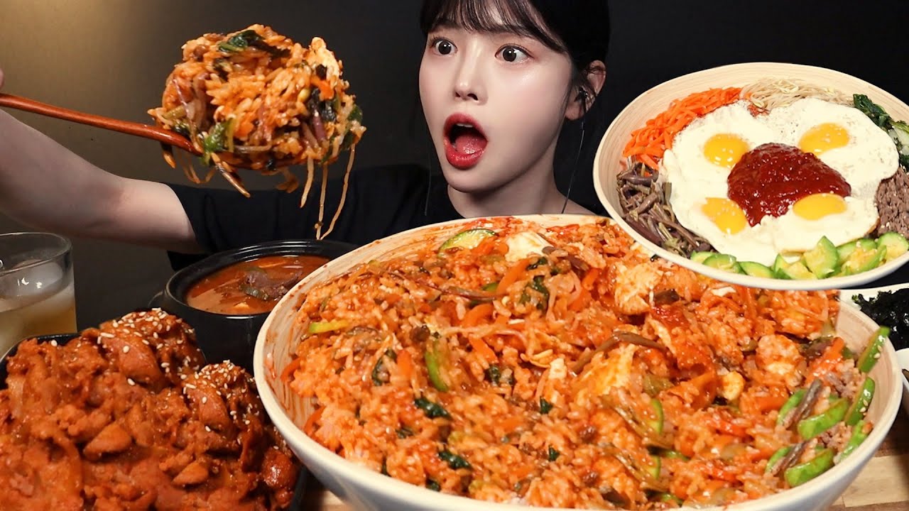 SUB)반숙후라이 왕창 올린 비빔밥 먹방!🍳 제육볶음 된장찌개 열무김치까지 집밥 꿀조합 리얼사운드 Bibimbap Mukbang Asmr