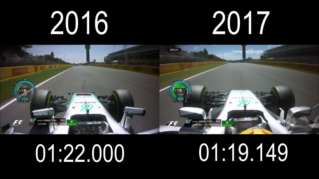 [HD] F1 2016 vs 2017 Onboard comparison Mercedes Hamilton in Spain