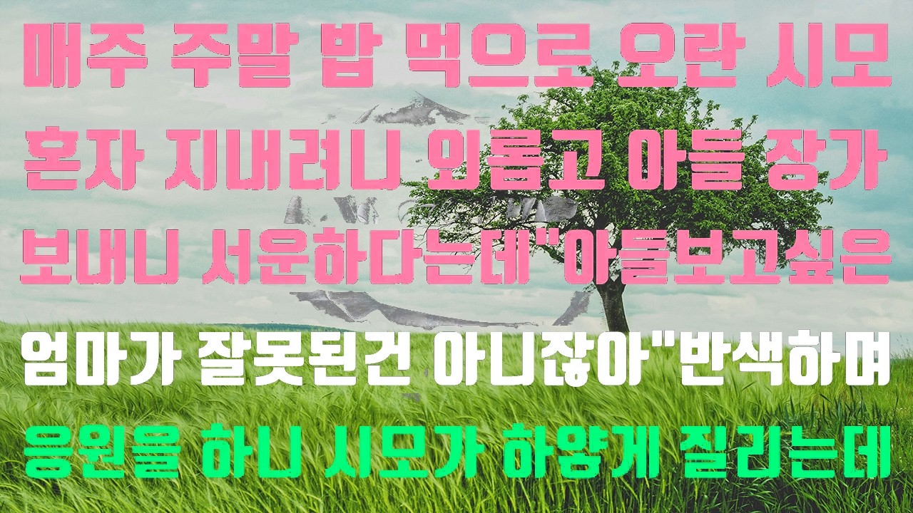[실화사연]매주 주말 밥 먹으러 오라는 시모혼자 지내려니 외롭고 아들 장가보내니 서운하다십니다“아들 보고 싶은엄마가 잘못된건 아니잖아“반색하며 응원을 하니 시모 모양새가 ㅋ