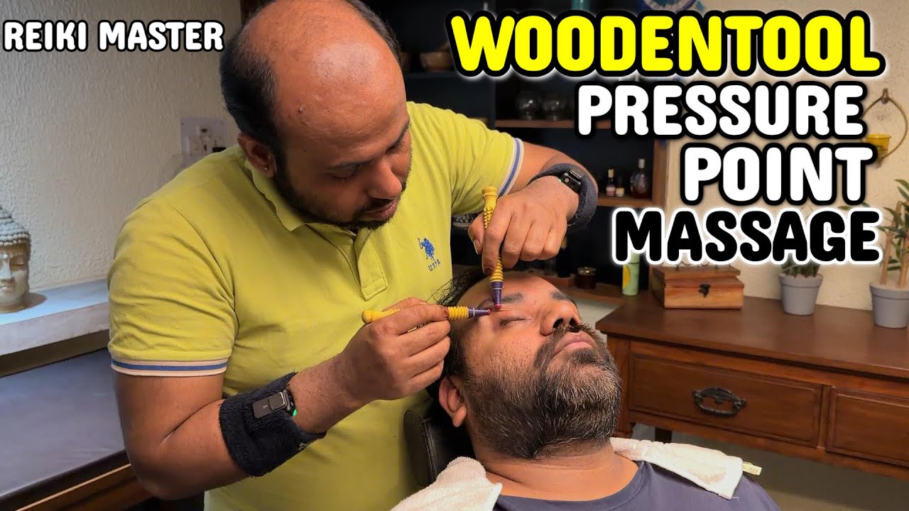 ReikiMaster WoodenTool Pressure Point Head Massage #ASMR #indianbarber #relaxation