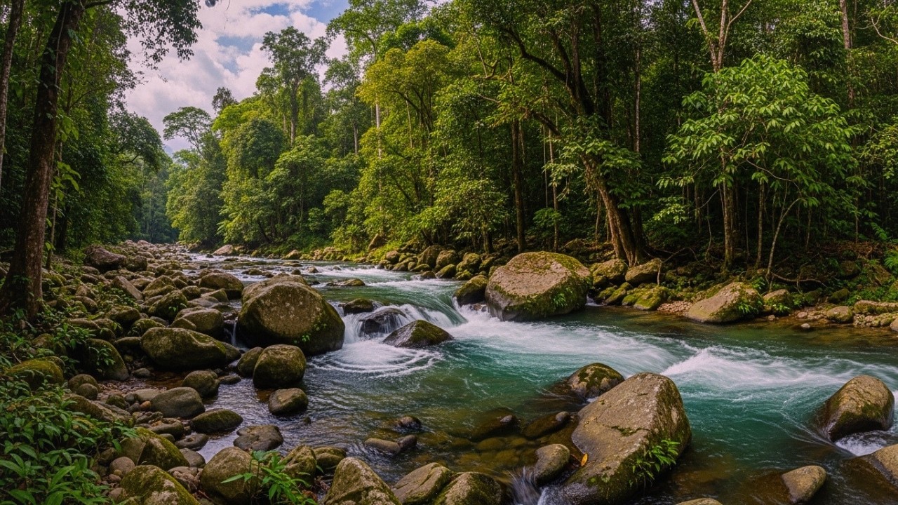 Soothing Jungle River Stream Sounds | Fall Asleep Fast with Pure Nature White Noise