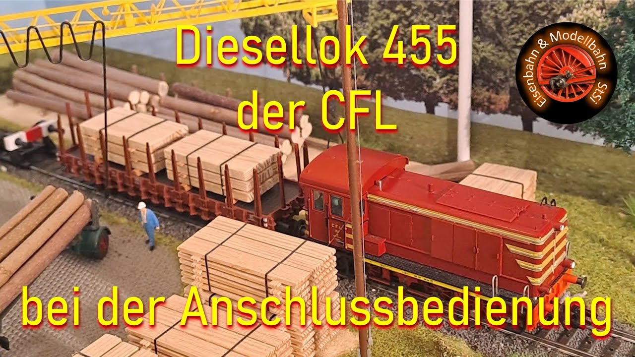 Diesellokomotive 455 der CFL bedient mit Nahgüterzug Gleisanschlüsse