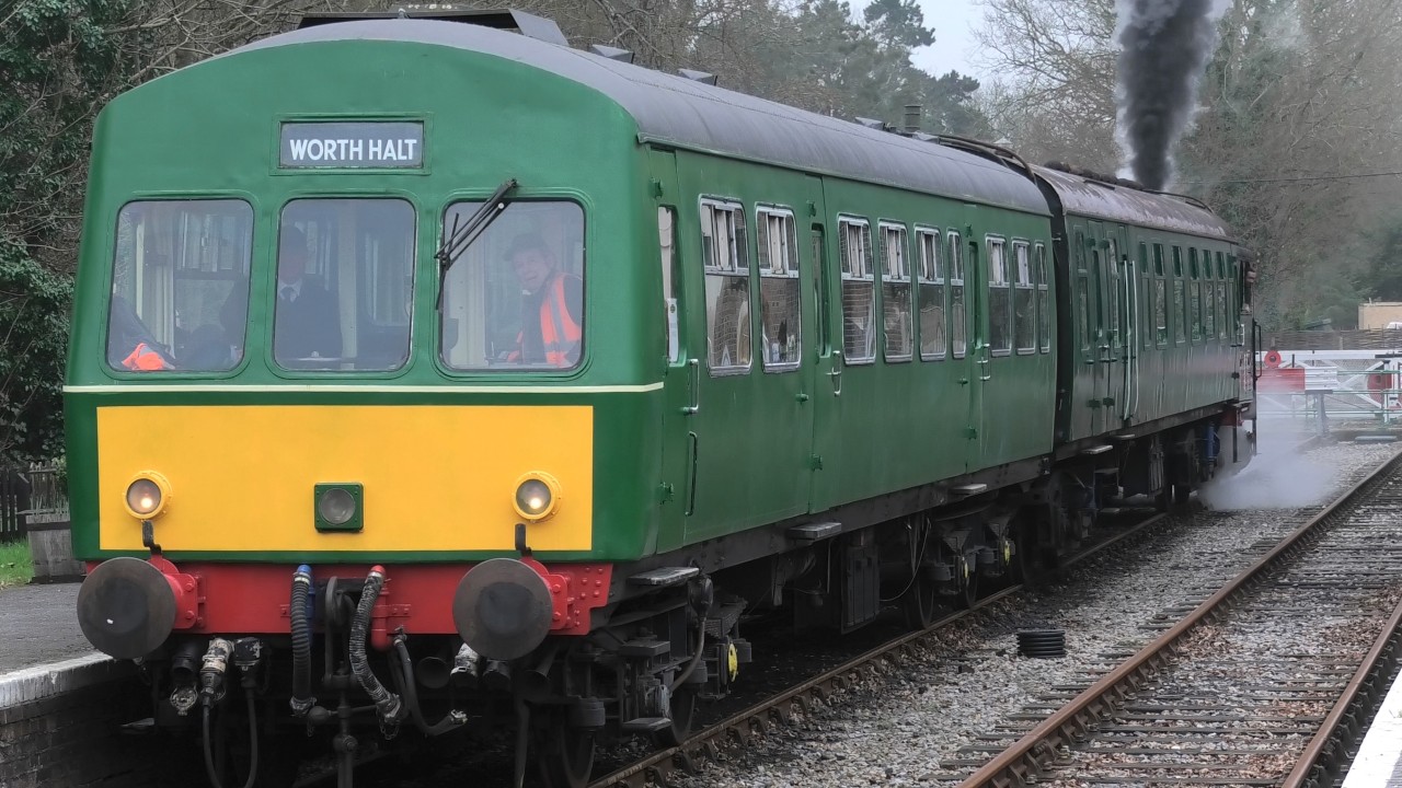Class 101 DMU Trailer Coach & 1920s Steam Locomotive Lady Lisa Departs Isfield On The Lavender Line