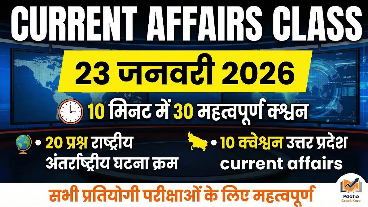 23 जनवरी 2026 करेंट अफेयर्स | 30 महत्वपूर्ण| UPPCS | BPSC |MPPSC RPSC RO ARO TGT PGT POLICE LEKHPAL 