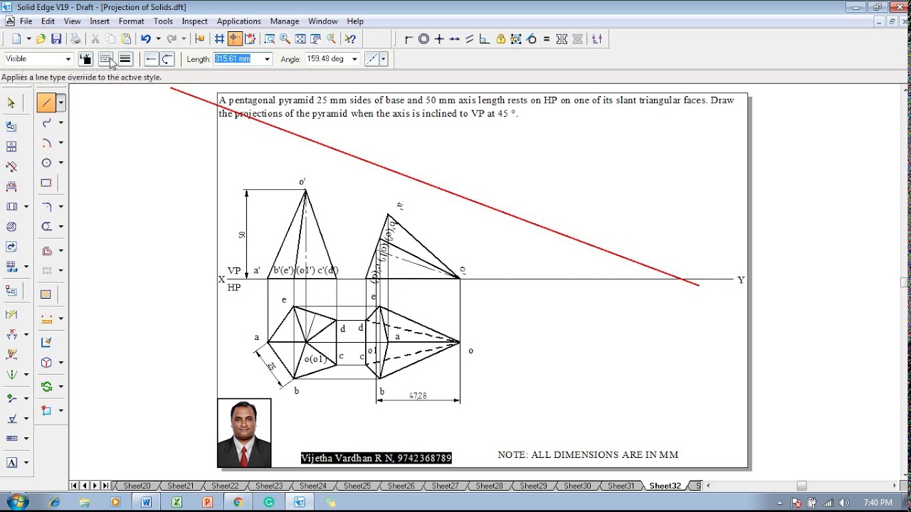 Example 32 on Projections of Solids