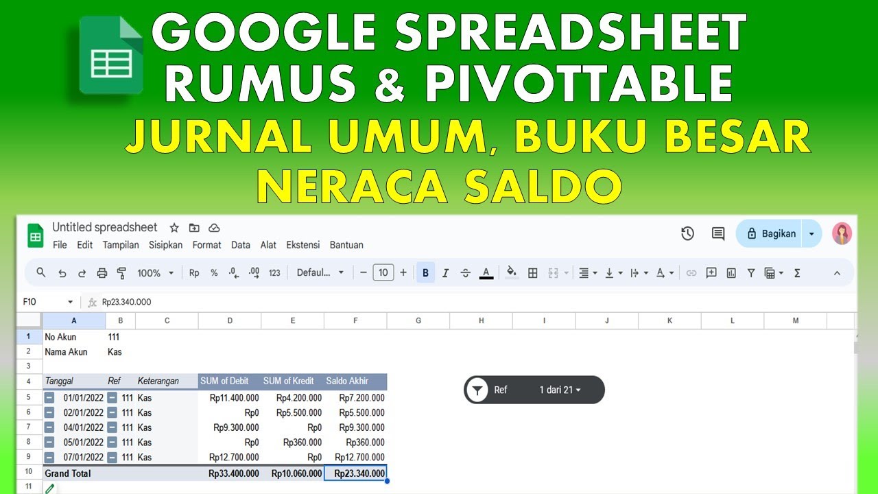 Jurnal umum sampai neraca saldo di SPREADSHEET
