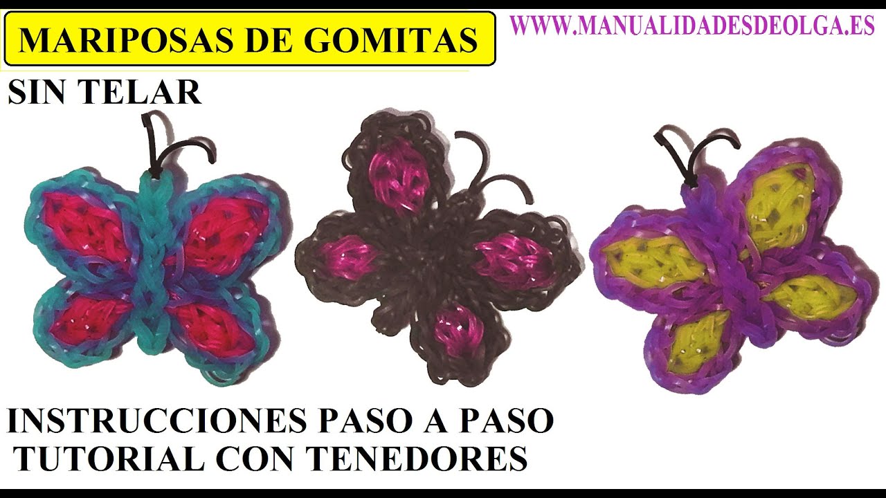 COMO HACER MARIPOSAS DE GOMITAS SIN TELAR, CON TENEDORES, TUTORIAL DIY