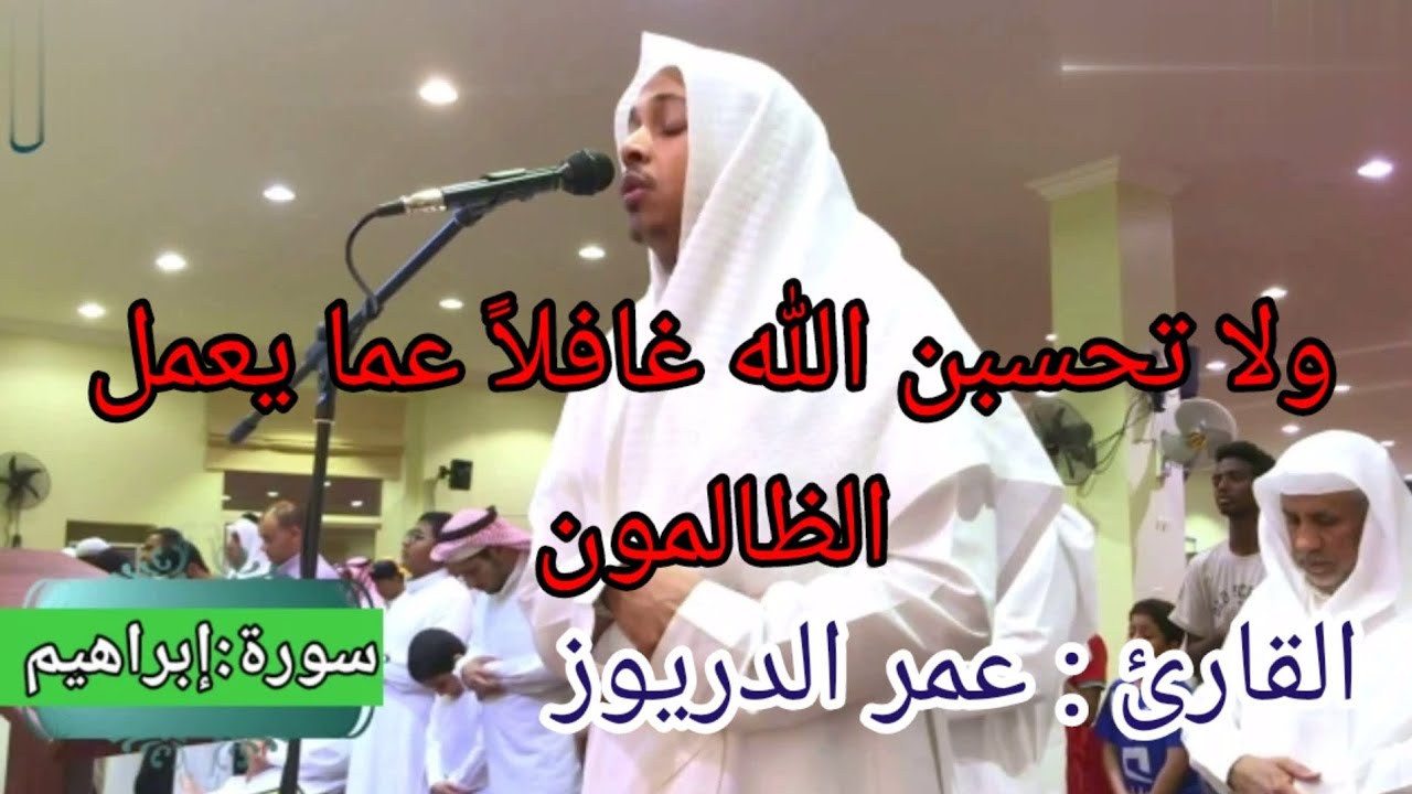 ولا تحسبن الله غافلا عما يعمل الظالمون | القارئ عمر الدريوز  | سورة إبراهيم