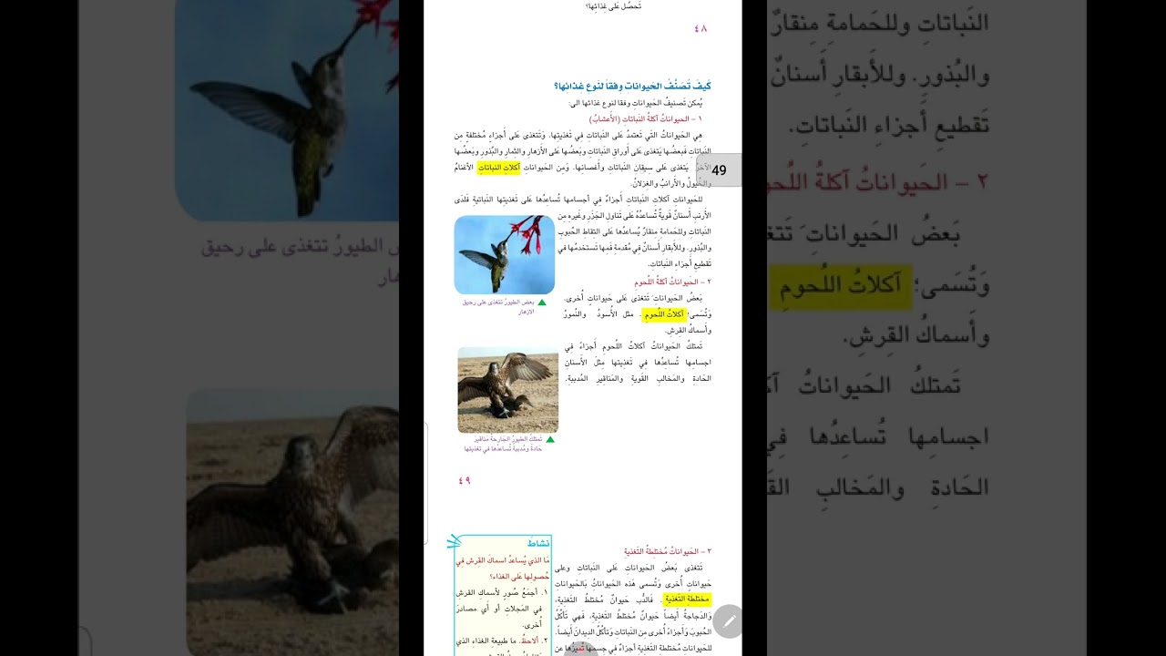 علوم الصف الثالث ابتدائي صفحه 45 التغذية عند الحيوانات من اين تحصل الحيوانات على غذائها 