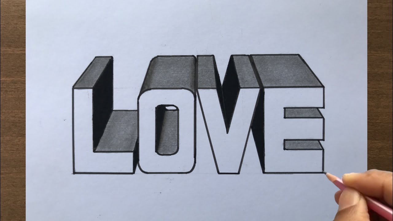 How to Draw word LOVE in 1 Point Perspective