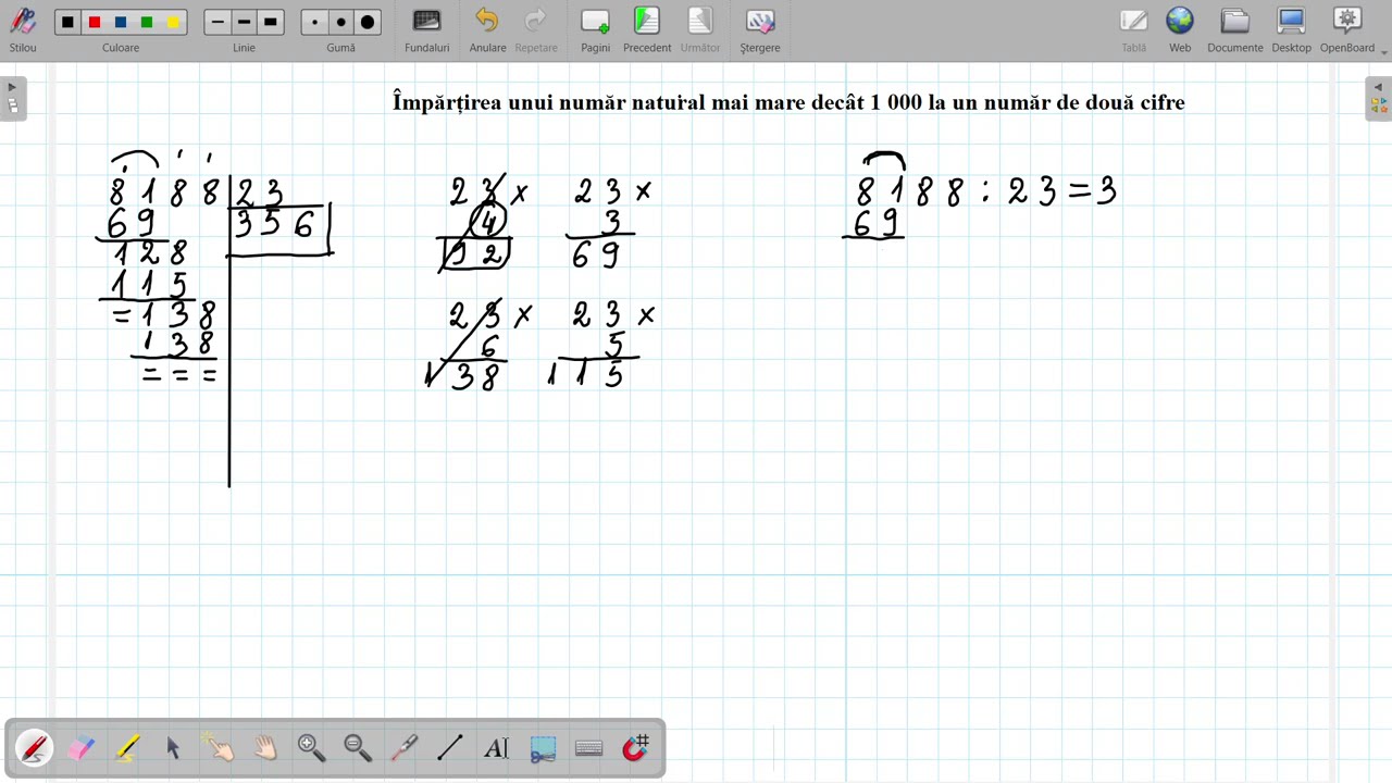 Împărțirea unui număr natural mai mare decât 1 000 la un număr de două cifre PARTEA 1