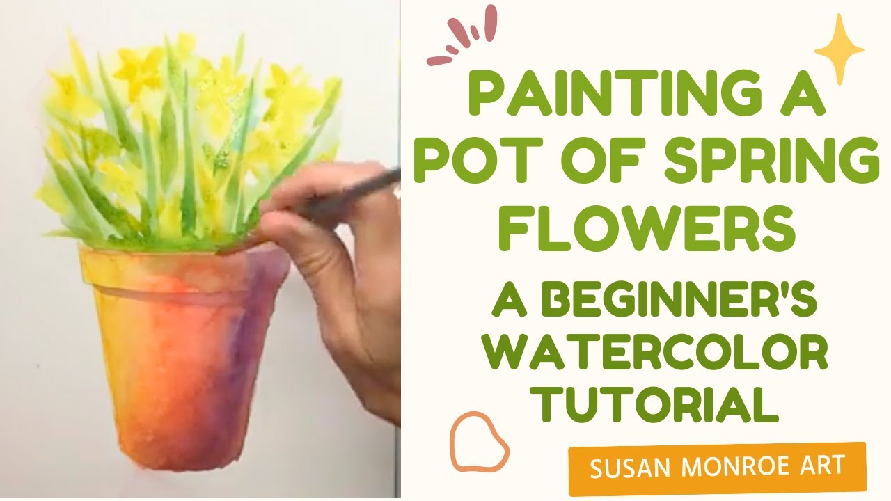 Painting a Pot of Spring Flowers - A Beginner's Watercolor Tutorial
