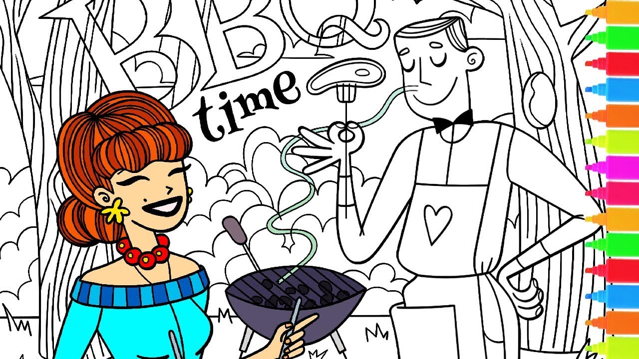 Coloring Barbeque Time, My new Jet Ski, Smile Party | BBQ Coloring Pages