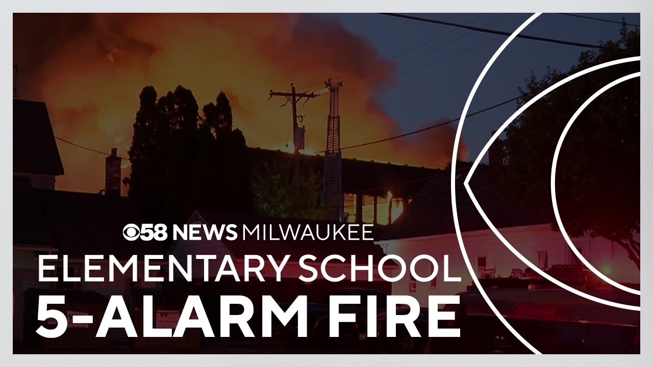 Crews battle 5-alarm fire at Milwaukee's Lincoln Avenue School in dangerous heat
