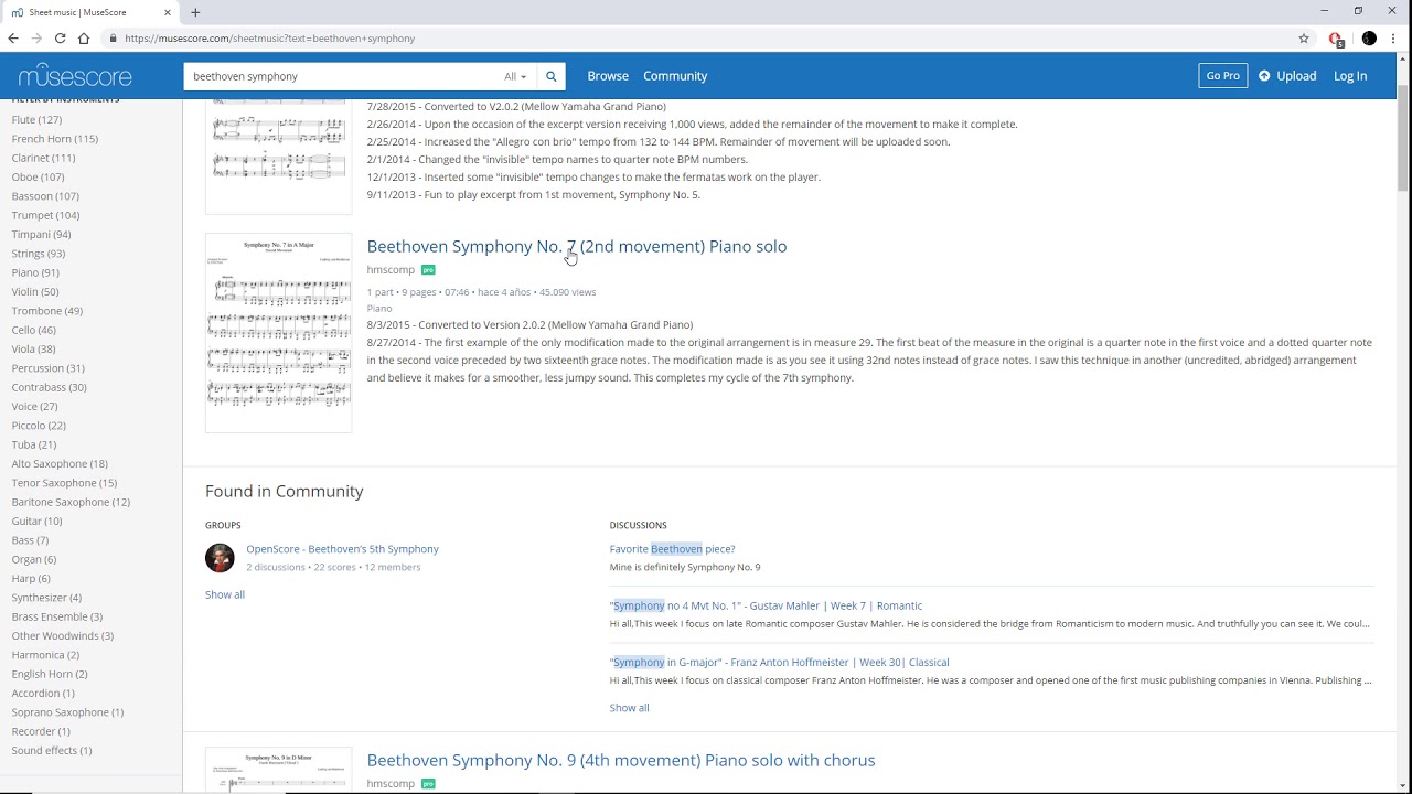 La pagina web de Musescore