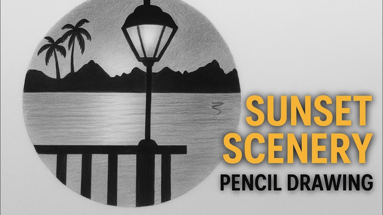 Beautiful Sunset Scenery Drawing | Pencil Art for Beginners