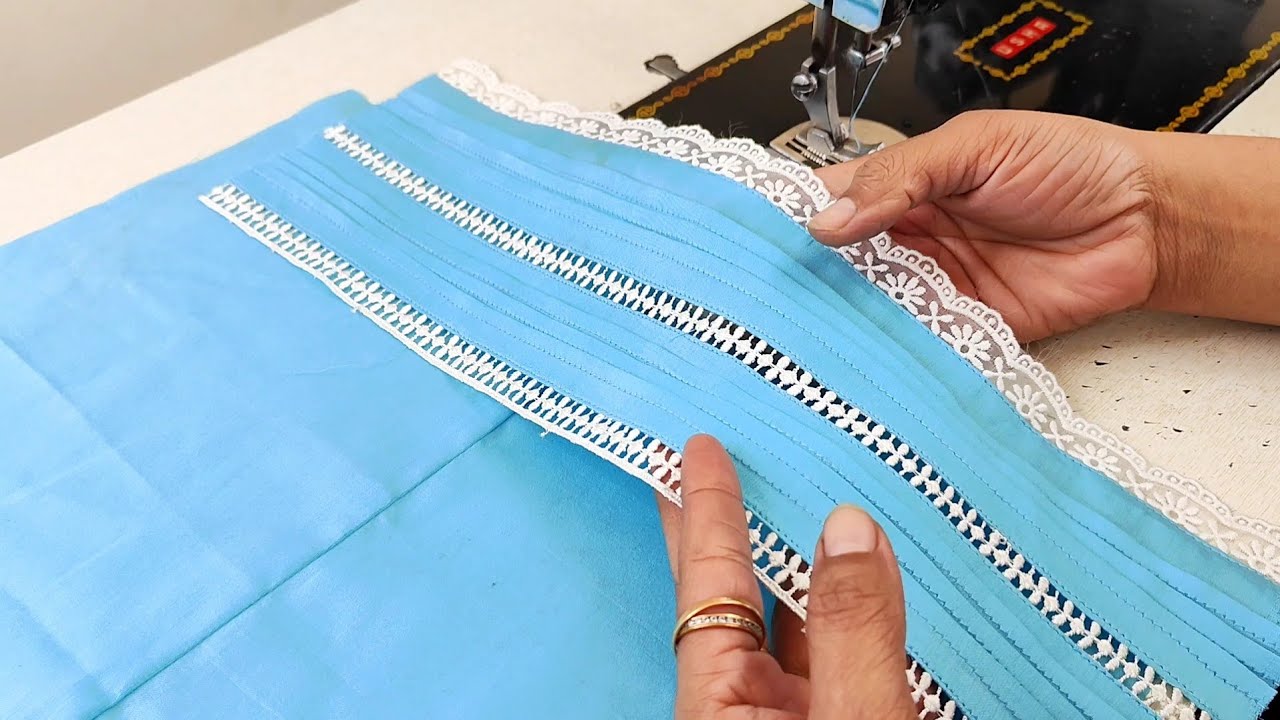 New Trouser Design with Pintucks and Lace cutting and stitching | Simple Easy Palazzo Design