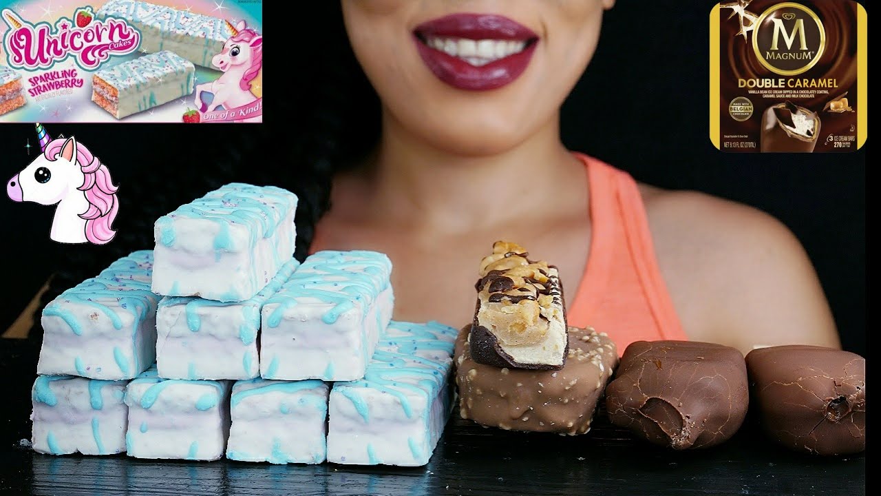 Unicorn cakes, yasso dipped yogurt bar, kind frozen bar, magnum ice cream bars | NO TALKING