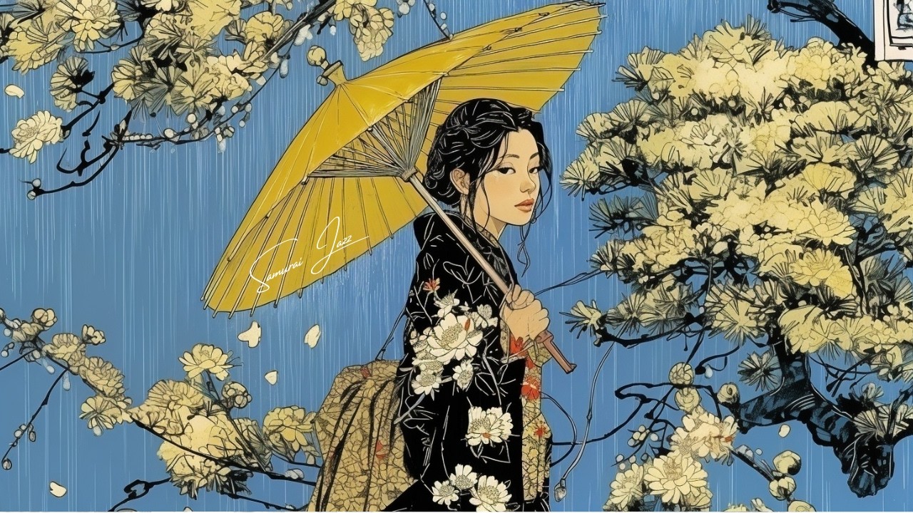A Lady in Kimono Walking Through the Rain – Calm Japanese Ambient Music